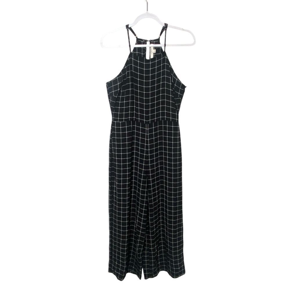 Lydelle 100% Rayon Black Checkered Wide Leg Jumpsuit Women's Size Medium